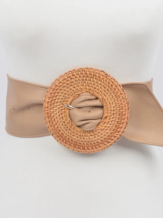 ShopEvelynne Accessories - Faux leather Wide Waist Belt with Woven Round Buckle